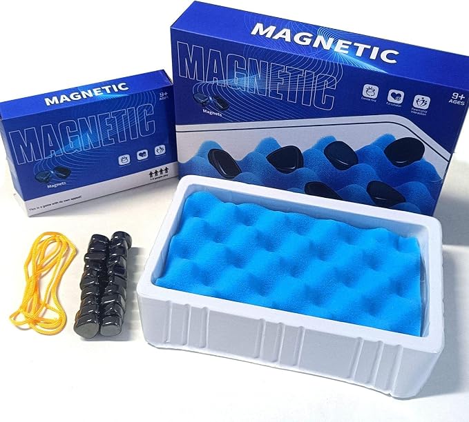 Magnetic Chess Game with Foam Board, String, 24 Stones, Strategy Puzzle Game for Kids and Adults, 2 Players, Family, Party, Travel, Camping
