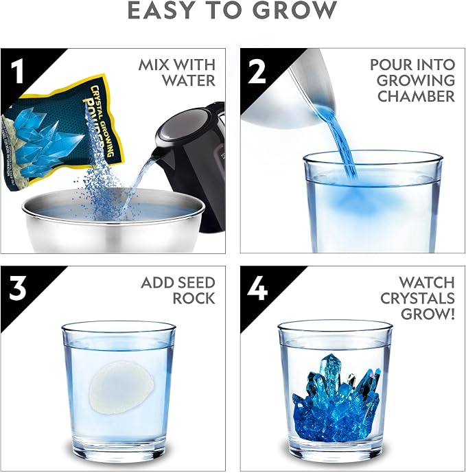National Geographic Mega Crystal Growing Kit with 6 Crystals for Kids 8-12 | Glow-in-the-Dark Crystal, Light-Up Night Display, 5 Additional Colors, Real Crystal Specimens, Science Kit, Birthday Gift