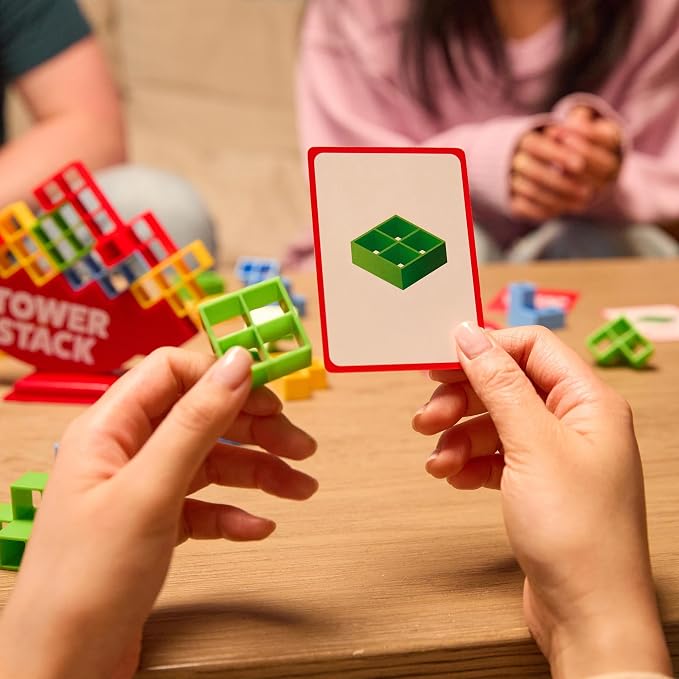Tower Stack by Relatable - PAL Award 2025 Winner, Exciting Tower Game for Family Game Night, Building Toys for Kids - Includes 44 Cards, 32 Blocks, 1 Tower Body, Stand and Instructions
