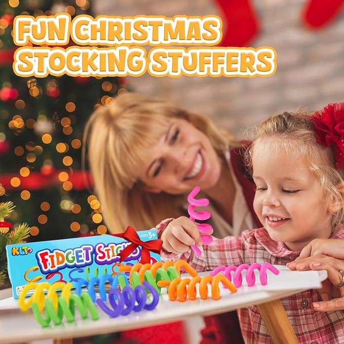 Fidget Toys Sensory Sticks for Kids: 12 Pack Sensory Toys for Kids with Autism Calming - Quiet Fidgets for Classroom Must Have - Creative Party Favors Gifts Travel Essentials