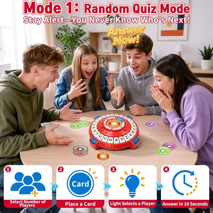 Family Board Game for Kids and Adults, Light-Sensing Word Game with 3 Modes | Fast-Paced 26-Letter Game with Timer for Family Game Nights and Parties, 40 Double-Sided Category Cards, 2–6 Players, Ages 8+