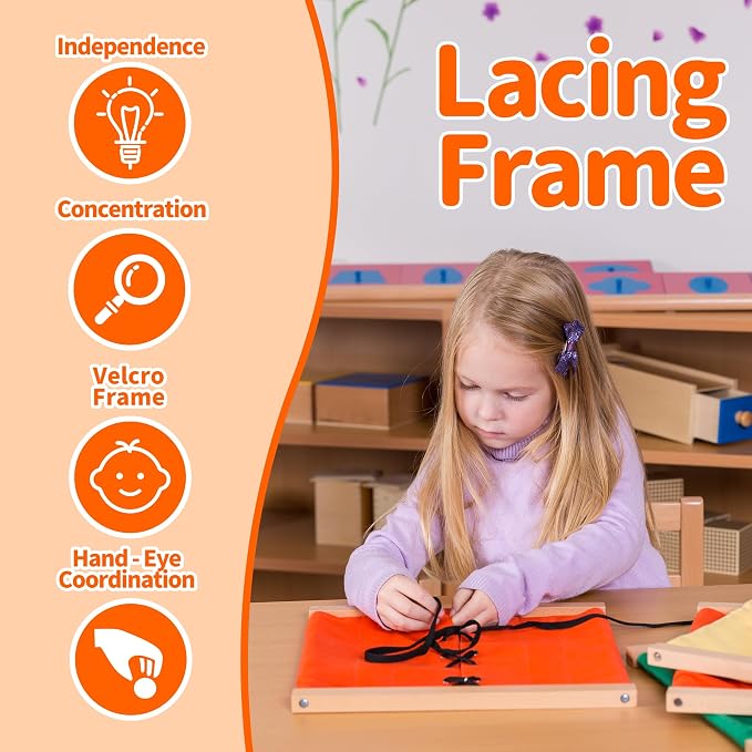 Lacing Frame | Practical Life Material for Toddlers & Preschoolers, Develop Fine Motor Skills & Independence (Ages 3-6)