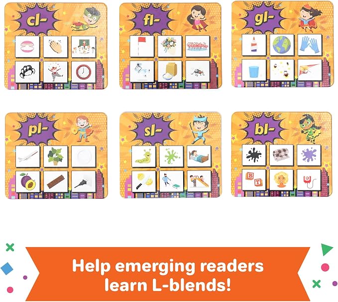 Melby Toys Super Blends Phonics Reading Game for Kids Ages 6-8 | 22 Consonant Blends, Digraphs & CVC Words | Kindergarten, 1st & 2nd Grade Reading Board Game | Learn to Read & Spelling Game