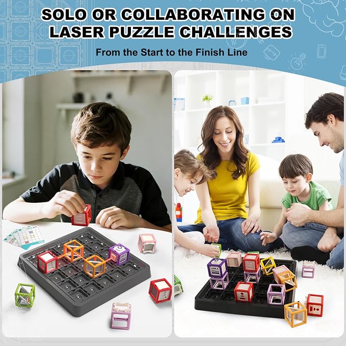 Laser Maze STEM Educational Toys for Age 8-13 Kids | Great Board Game Boy Gift to Develop Spatial Imagination Problem-Solving Concentration with 60+ 3D Challenges Puzzle Games