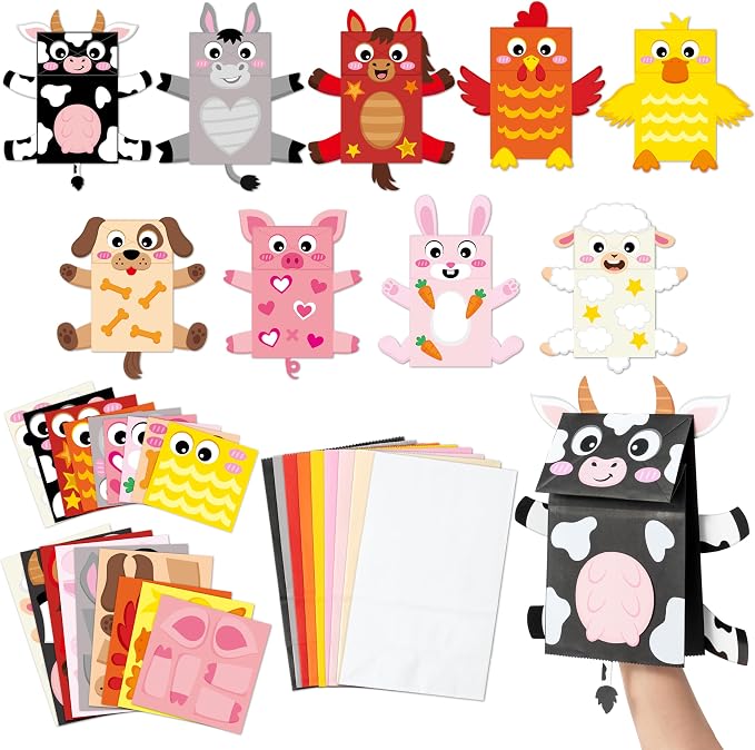WATINC Hand Puppet Making Kit, Paper Sock Puppet Toys for Kids (Farm) | 9 Styles, Make Your Own Storytelling & Role Play Crafts, Creative Group Activity, Party Favors & Gifts for Kids Ages 4-8