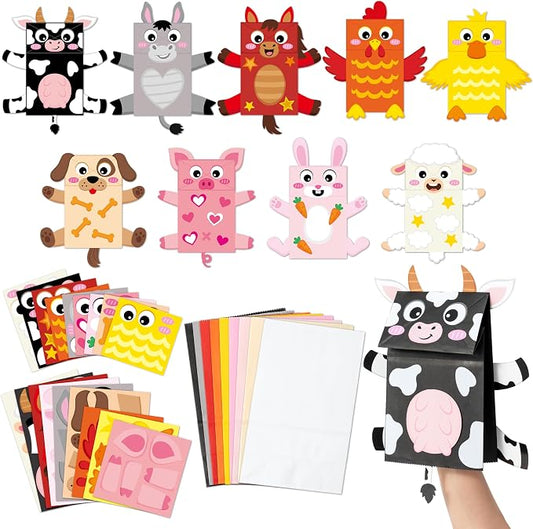WATINC Hand Puppet Making Kit, Paper Sock Puppet Toys for Kids (Farm) | 9 Styles, Make Your Own Storytelling & Role Play Crafts, Creative Group Activity, Party Favors & Gifts for Kids Ages 4-8