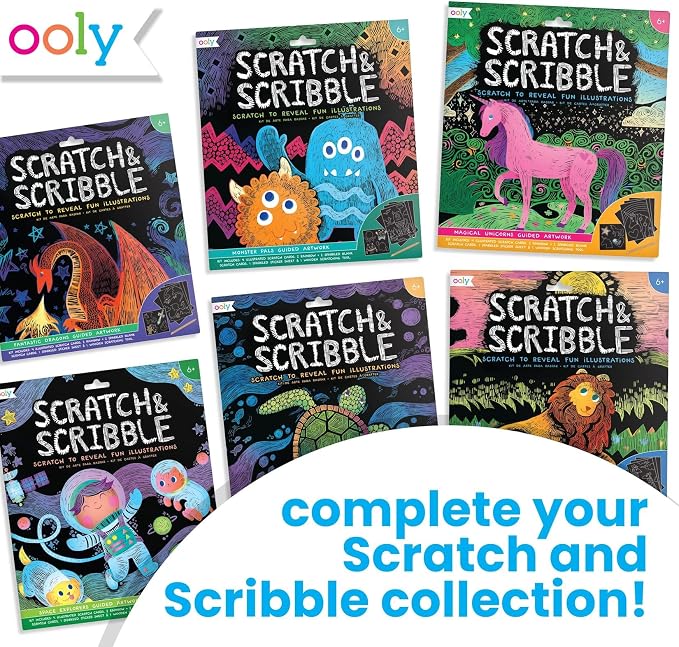 Ooly Scratch & Scribble Art Kit, 8 Cards, Sticker Sheet – Princess Garden | Ages 6+, Wooden Stylus and Stickers Included, Screen-Free Portable Car and Airplane Travel Activity, Gift for Kids