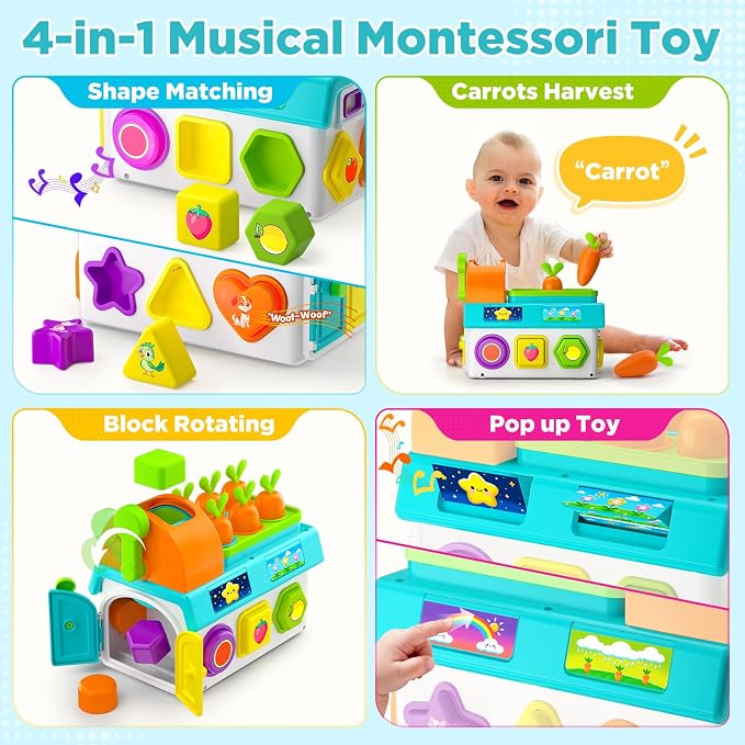 Learning Toys for 1,2 Year Old Girl Boy Gifts, Montessori Shape Sorting Toys for Toddler 1-3 Age, Musical Educational Baby Toy 12-18 Month, Christmas Birthday Gift for 1-2 Year Old Girl Boy