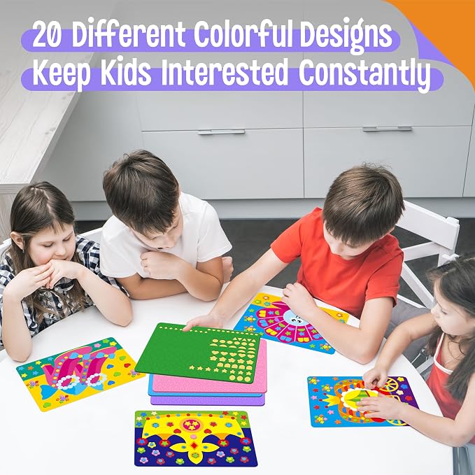 SpriteGru Foam Sticker Art Activity, 10 Princess & Castle Art Board with 1660 Foam Stickers in 10 Colors, Funny DIY Activity Creative Craft Kits Travel Game for Kids, Boys & Girls