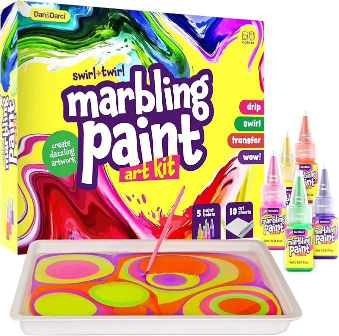 Marbling Paint Art Kit for Kids - Arts & Crafts Gifts for Girls & Boys | Craft Kits Set for Kids Ages 6-12 Years Old - Gift Ideas Activities Toys Age 6 7 8 9 10 Year Olds - Marble Painting Sets