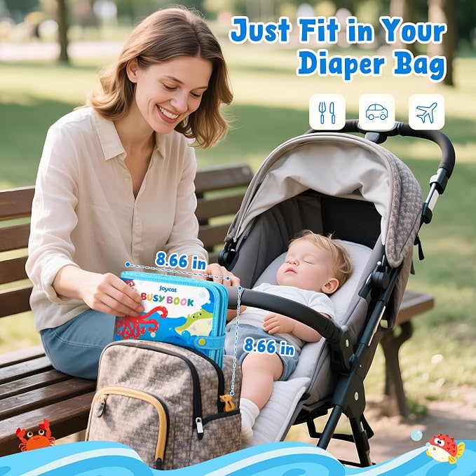 JoyCat Ocean Busy Book for Toddlers 1-3, Montessori Travel Activity Book | Ocean busy book with sea animal activities helps toddlers practice life skills, fine motor skills and quiet travel play.