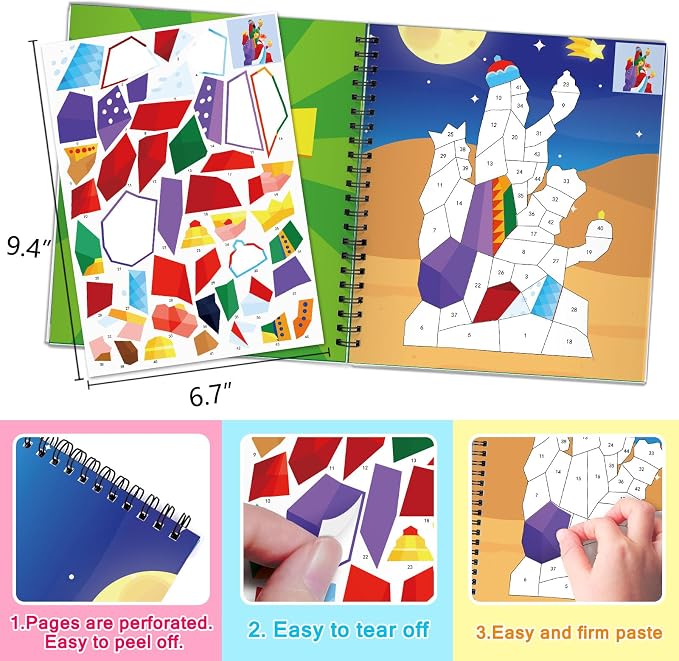 TBEEJ 2PCS Bible Crafts for Kids Ages 4-8 Sticker Paint Books Airplane Activities Includes Christian Jesus Angel Adam&Eve and More Designs Gift Party Create 20 Pictures（Sticker Sheets are Separate）