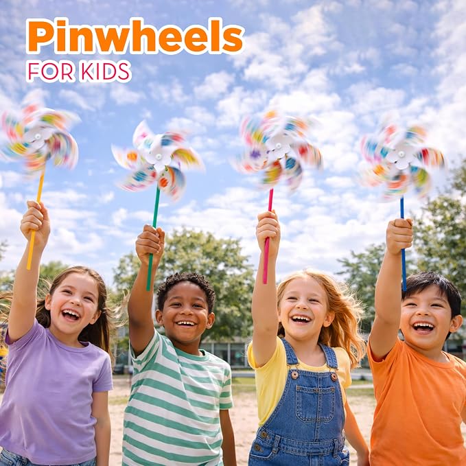 4E's Novelty DIY Pinwheels Craft for Kids (100 Pack) Color Your Own White Pinwheels, Bulk Summer Spring Craft Kit for Boys & Girls, Arts and Craft Party Activity, Easter Craft for Kids Bulk