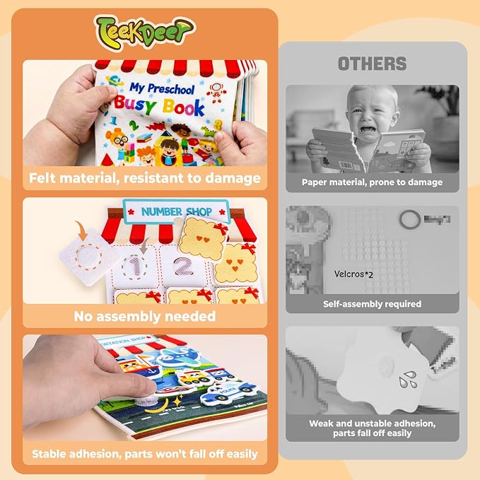 Activity Books for Toddlers 1-3|Felt Montessori Busy Book Learning Toys | Educational Busy Board for Toddlers 2-4|Preschool Color Sorting Toys for 2 year old|Sensory Baby Travel Toys Boys Girls Gift