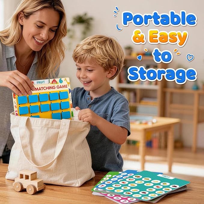 Matching Memory Game for Kids, Travel Toys Games Activities for 3 4 5 6 7 8 | Board Game for Plane Activity, Road Trip Essentials for Airplane Car Camping, Christmas Birthday Gifts for Boys Girls 3-5 4-8
