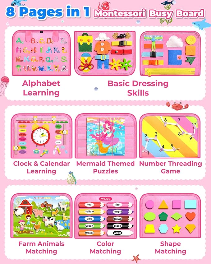Busy Board Montessori Toys for Toddler Boy Birthday Gifts Busy Book | Sensory Toys, Airplane Car Travel Toy, Learning Educational Toys, Activity Book, Toddler Activities, Fine Motor Skills