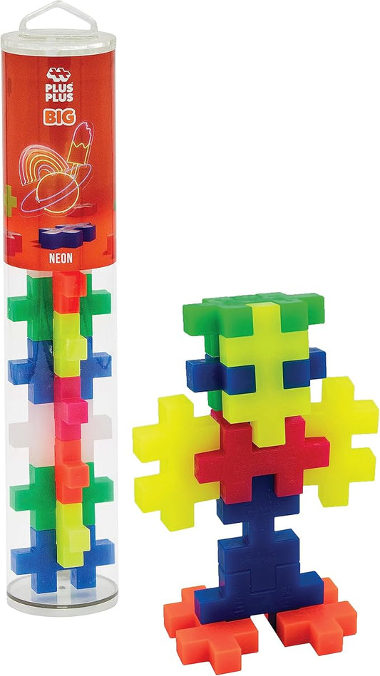 PLUS PLUS Big 15 Piece Neon Mix - Large Building Blocks for Toddlers | Quiet Stem Toys for Toddlers, Prek Classroom Essentials, Waffle Blocks Jumbo, Christmas Stocking Stuffers for Toddlers