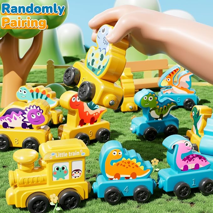 JUKUDAHU Magnetism Toys Dinosaur Train Set for Toddlers 3 4 Years Old | Dinosaur Toys for Kids, Color Sorting Toy, Preschool Educational Learning Activities, Birthday Gifts for Boys Girls