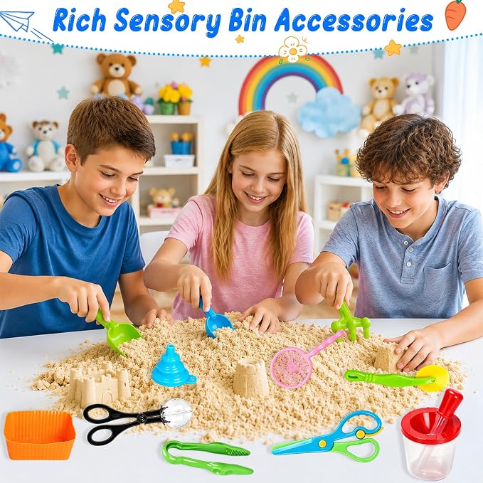 46 PCS Sensory Bin Filler Tools – Fine Motor Skills Development Kit with Scoops, Tweezers, Tongs, Shovels, Funnel,Sensory Bin Accessories for Sorting Counting
