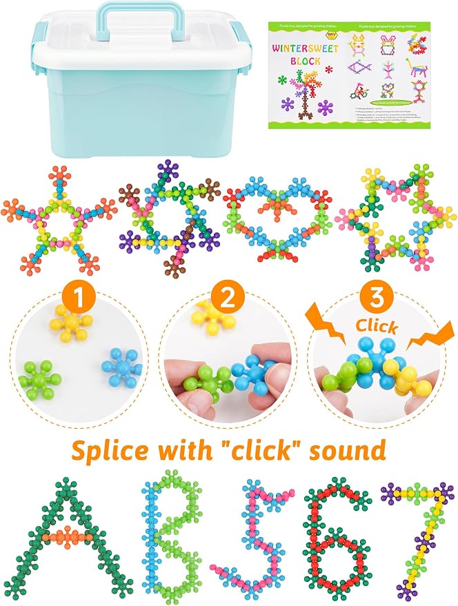 600PCS Building Blocks STEM Construction Toy for Kids 3+, Multi-Color | Interlocking Snowflake Discs in BPA-Free Plastic with Storage Case – Boosts Fine Motor Skills & Creative Play