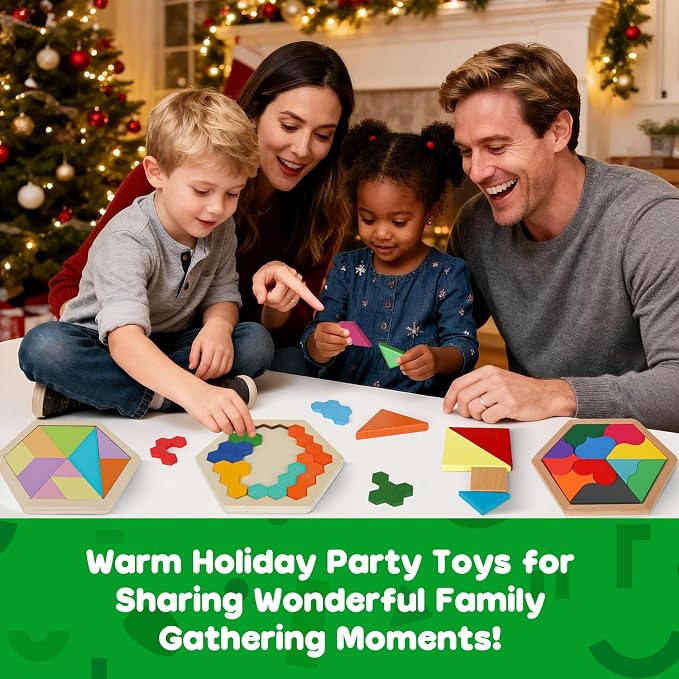 5 Pack Wooden Puzzle Set - STEM Brain Teaser Tangram Games for Kids Ages 3+ | Montessori Educational Toy, Geometric Shape Blocks, Logic IQ Game, Ideal Gift for Kids Teens Adults