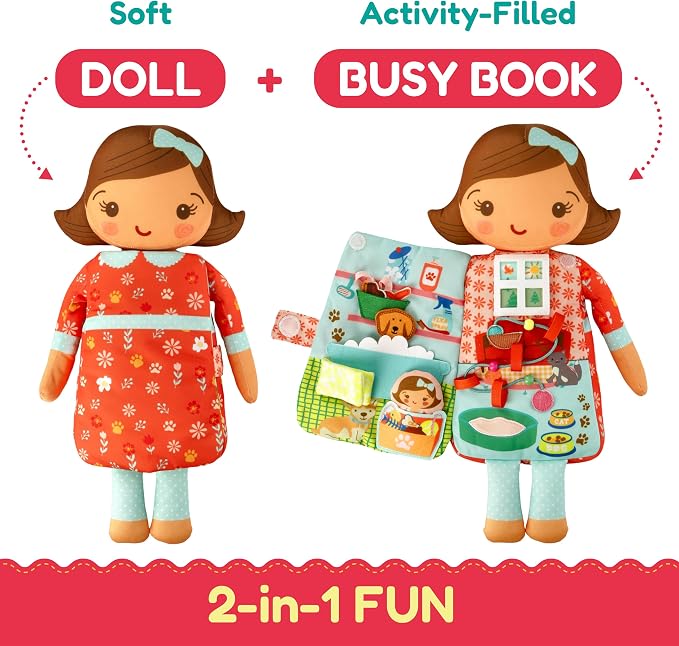 Annie the Pet Sitter – 2-in-1 Soft Activity Doll & Busy Book | Screen-Free Travel Plush Toy with Tethered Pieces for Toddlers and Preschoolers ages 1–4 by Aleni Brands