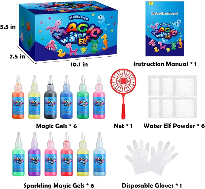 Kidisego Aqua Fairy Water Gel Kit for Kids, Magic Water Elf Toy Kit with 12 Colors 18 Molds 6 Pack of Magic Powder, Crate Your Own Magic Elf Kit Water Pets Craft Kits for Kids