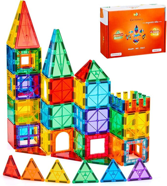 Gemmicc Magnetic Tiles Building Blocks, Magnet Toys for Kids, STEM Approved Educational Toys,3D Magnet Puzzles Stacking Blocks for Boys Girls,63 PCS Classic Set
