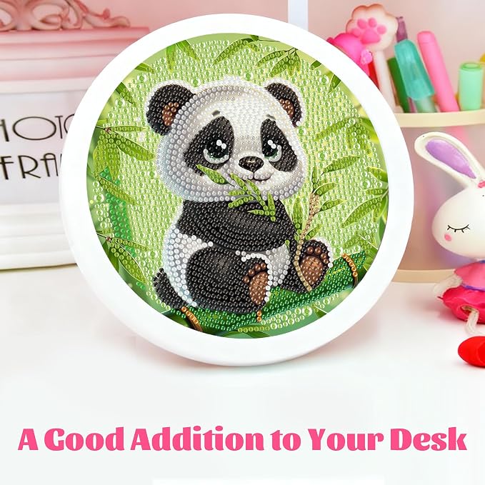 Gemozaic Panda Diamond Art Kits for Kids Ages 8-12, Round Frame, 8 x 8 in | Cute Animal Diamond Art for Kids 10 Year Old, DIY Easy Kid Big Gem Painting, Animal Arts and Crafts for Girl Birthday Gift