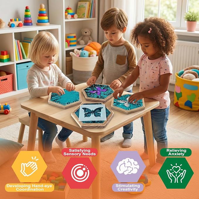 24-Piece Wooden Sensory Wall Panels for Kids with Replaceable Texture Pads | Modular Tactile Activity Boards with Texture Pads,Wall Toys for Fine Motor Skills & Sensory Exploration,for Daycare & Home