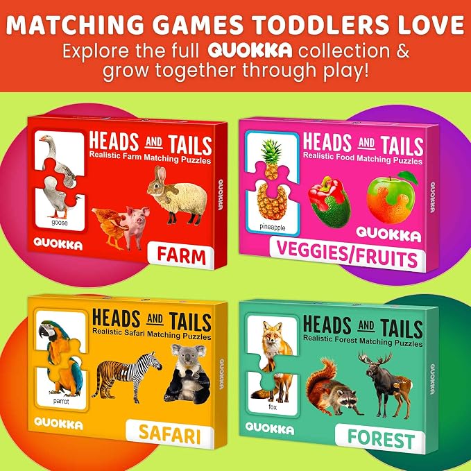 QUOKKA Toddler Puzzles Ages 2-4 – 100% Self-Correcting 16 Realistic Matching Forest Animals – Educational Toddler Puzzles Ages 1-3 with 32 Pcs - Memory Matching Games for 3-5 Years Old Boys and Girls