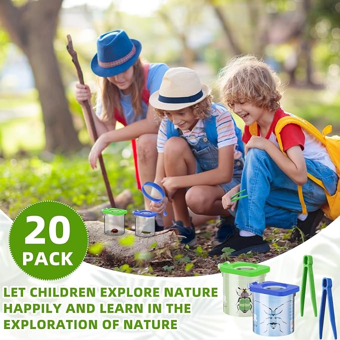 Halloscume 20 Pack Insect Bug Viewer Kit for Kids with Tweezers Explorer Outdoor Set Bug Catcher Containers for Insects Magnifying Insect Box Observation Kit for Science Nature Exploration Collecting