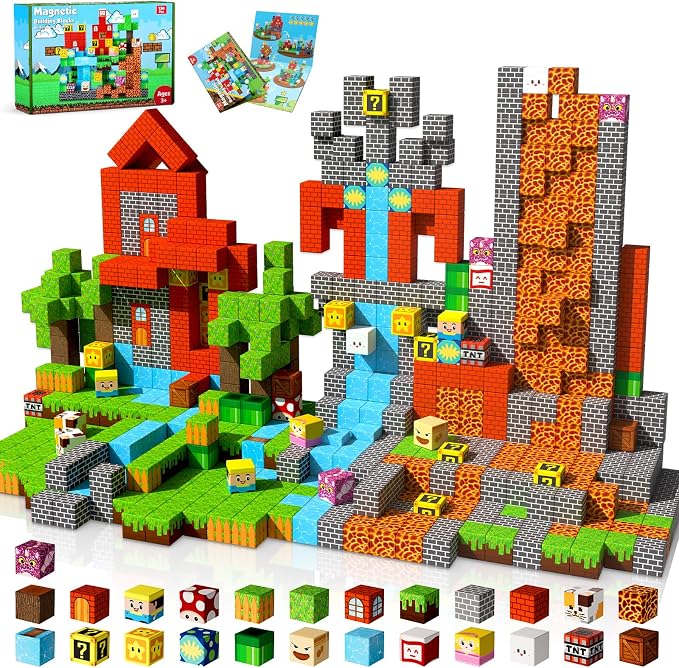 GraceDuck Magnetic Blocks - 150 PCS Build Adventure Game Castle - Magnetic Toys for Montessori Toddler Christmas Birthday Gifts - STEM Sensory Toys for 3 4 5 6 7 8 9 10 Year Old Boys & Girls