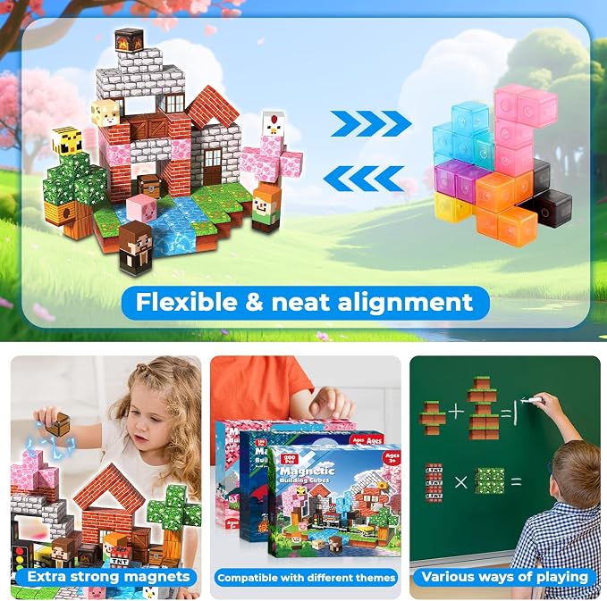 Magneverse 200 PCS 0.8in Magnetic Blocks - Magnet Toys & Magnetic Building Blocks Cubes, Stacking Magnets, STEM Toys for School Acitivities, Birthday Gifts for Boys Age 3+ Years Old (Theme: Forests)