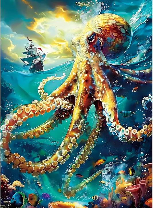 300 Piece Puzzle for Adults, Ocean Sailboat Octopus Jigsaw Puzzles 300 Pieces