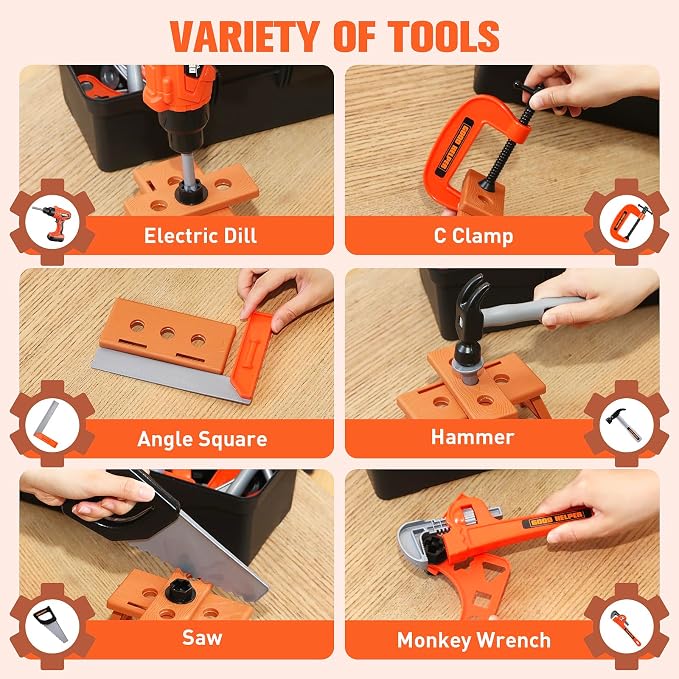 Kids Tool Set 48pcs, Christmas Birthday Gifts for Boys Girls Ages 3 , 4, 5, 6, 7,Toddler Tool Set with Portable Tool Box & Electronic Toy Drill, Construction Toys Tools for Toddlers