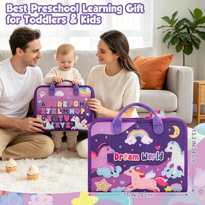 GOLIYEAN Toddler Busy Board - Montessori Toys for 1-3 Year Old Girl Birthday Gifts, Educational Learning Sensory Quiet Activity Busy Book for Toddlers, Airplane Car Travel Toys for Ages 2-4