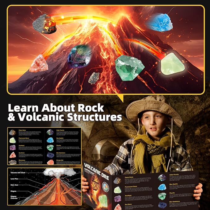 Woumserta Volcano Dig Kits for Kids 4-6 8-12, 10 Rocks Excavation Kit Toys | Volcano Toys Digging Toys for Gemstone Rocks Collection, Science Kits for Boys Girls 5 6 7 8 9 Year Old Birthday Gifts