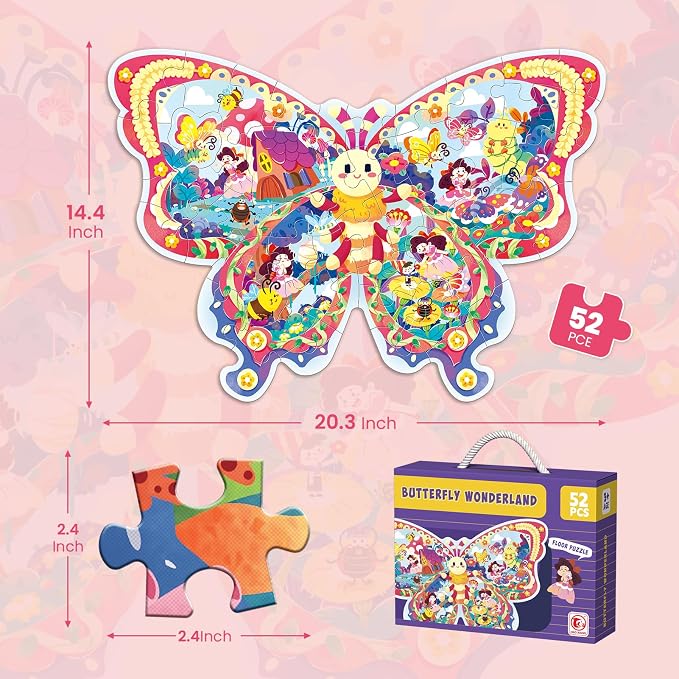 52 Piece Puzzles for Kids Ages 3-5 4-6, Butterfly Jigsaw Puzzles for Girls | Large Floor Puzzles for Kids Ages 3-5, Preschool Learning Educational Toy Gift Birthday and Christmas for Child Boys With Bag