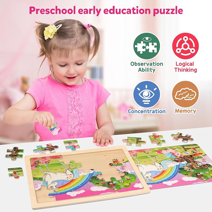 SYNARRY Large Unicorn Princess Fairy Wooden Puzzles for Kids Ages 4-6 | Unicorn Puzzles for Toddlers & Kids Ages 3-5, Birthday Gifts for Girls, Educational Unicorn Toys, Screen-Free Play
