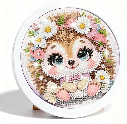 Gemozaic Hedgehog Diamond Art Kits for Kids Ages 8-12, Round Frame, 8x8 in | Cute Animal Diamond Art Paitning for Kids 10 Year Old, Easy Kid Big Gem Painting, DIY Arts and Crafts for Girl Birthday Gift