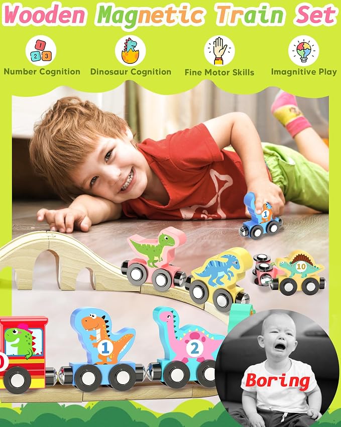 11 Pcs Magnetic Dinosaur Train Set Toys Gifts for Toddler Boy Kids 2-4