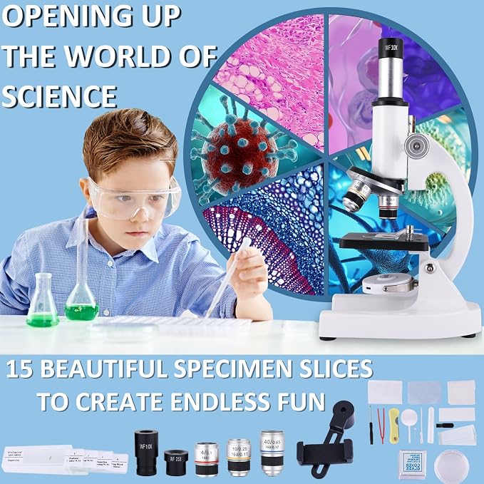 Microscope for Kids & Adults,40X-2000X Microscope with Phone Adapter & Slides Set,Suitable for Students School Lab and Home Education