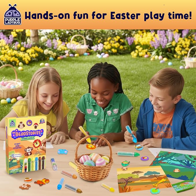 Magical Bead Painting for Kids - Animal World Theme Birthday Gift for Boys & Girls Ages 4-8 Years Old, DIY Mosaic Arts & Crafts Kit with Colorful Templates, Beads Pen & Creative Fun Set