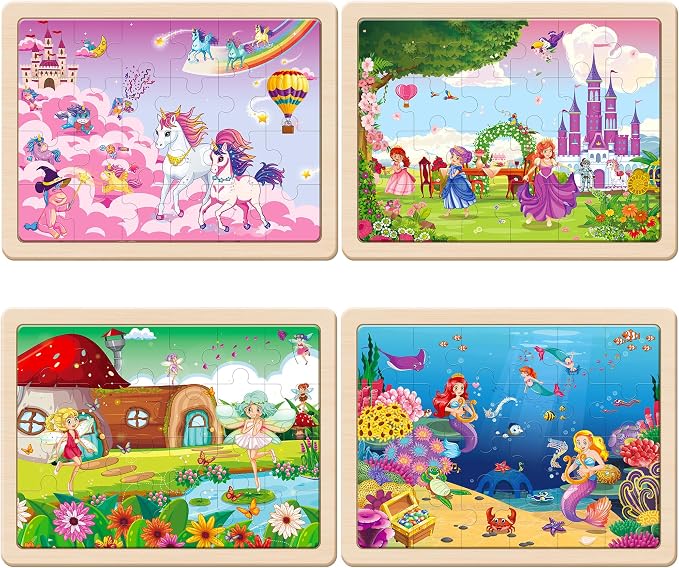 SYNARRY Large Unicorn Mermaid Princess Fairy Wooden Puzzles for Girls 4-6 | Unicorn Mermaid Puzzles for Kids Ages 3-5, Birthday Gifts for Girls, Educational Princess Fairy Toys, Screen-Free Play