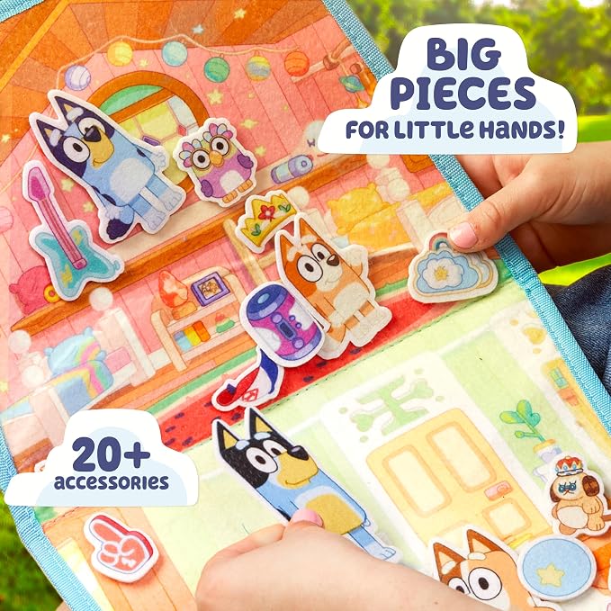 Bluey Felt Playhouse, Double-Sided Play Scene with Built-in Storage, 20 Felt Characters & Accessories, Travel-Friendly Bluey Toys, Road Trip Essentials, Toddler Activities, Fun Toys & Games