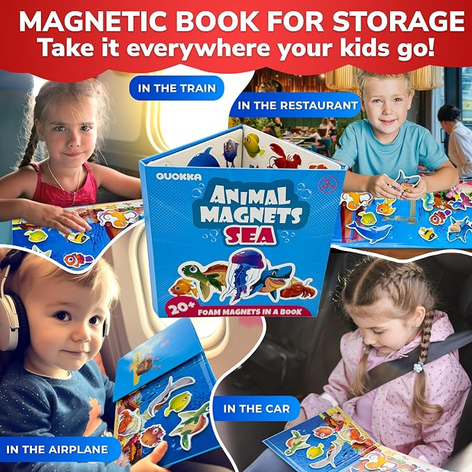 Travel Magnetic Puzzles for Toddlers 1-3 - 20+Pcs Toddler Puzzles Ages 2-4 | Sea Magnet Puzzles with Extra-Long Play Book - Strong Magnets for Car Activities - Travel Toys for Kids Ages 3-5
