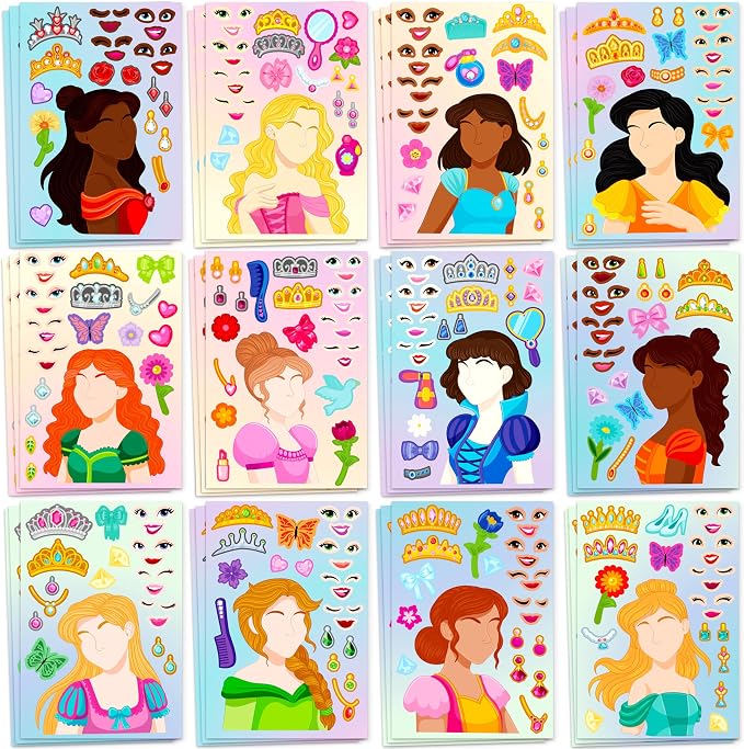 JOYIN 36 Sheets 9"x6" Make a face Stickers for Kids, Make Your Own Princess Stickers, Crafts Birthday Party Favors, Goodie Bags Classroom Activities