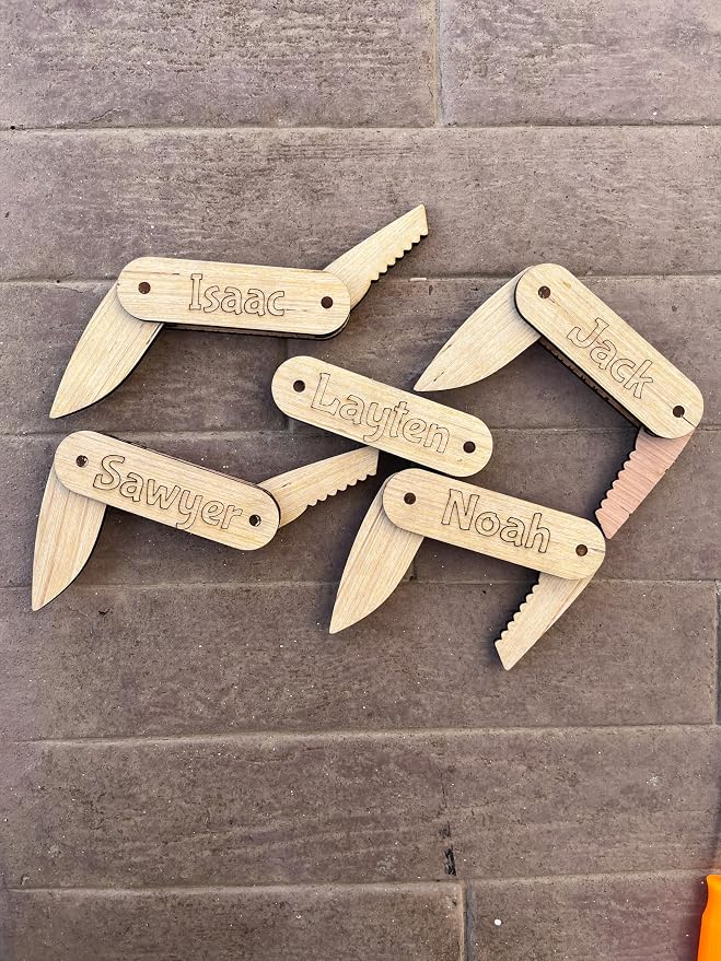 Personalized Wooden Pocket Knife Toy for Kids | Pretend Play Folding Camping Toy | Children Adventure Toy | Outdoor Explorer Gift for Boys & Girls Ages 3+