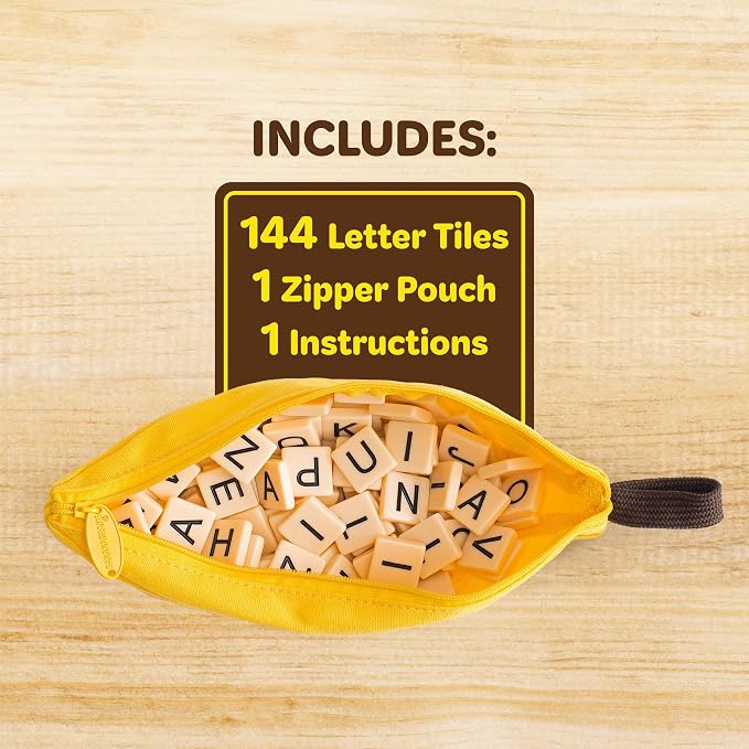 Bananagrams Classic Word Game, 144 Tiles in Banana Pouch, Travel Game | Fast-paced spelling & anagram game for 1-8 players; portable pouch, educational wordplay for kids and adults ages 7+